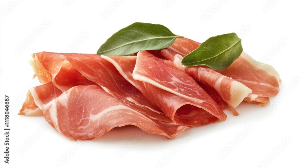 Delicious Prosciutto Slices with Fresh Bay Leaves Delicious Prosciutto Slices with Fresh Bay Leaves