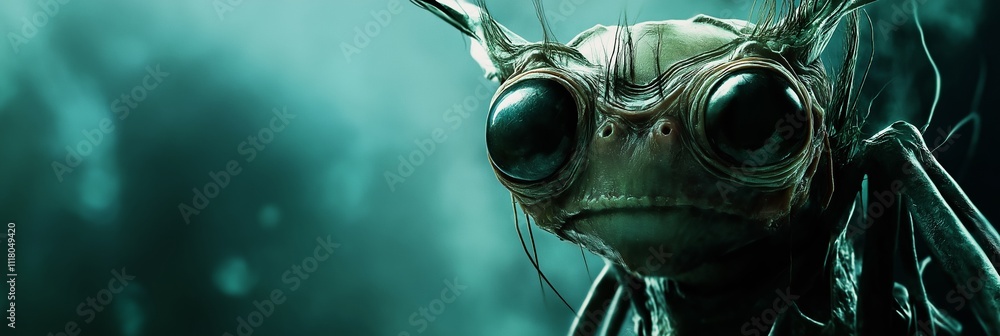An intriguing insectoid alien with oversized eyes gazing intently. An intriguing insectoid alien with oversized eyes gazing intently.