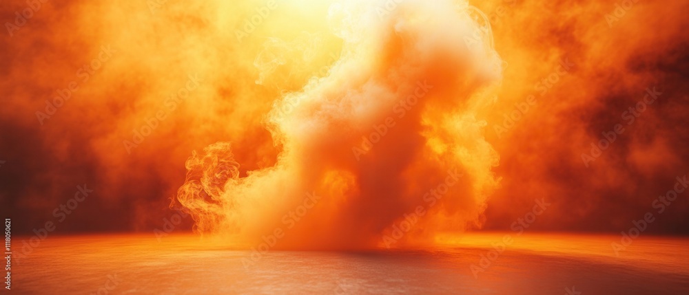 Fototapeta premium A dramatic orange explosion in a cloudy atmosphere over water.