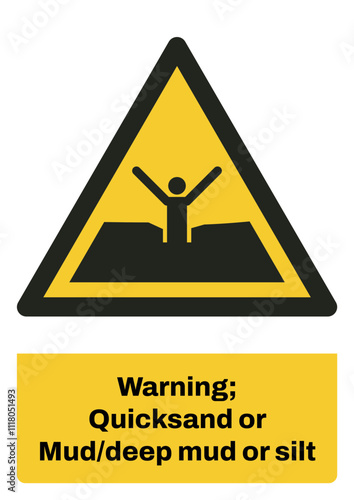ISO warning safety signs sentence case text_warning ; quicksand or mud-deep mud or silt_portrait size a4/a3/a2/a1	
