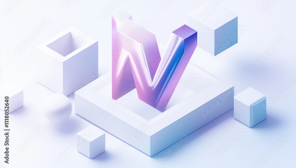 3D Abstract Composition with Metallic Letter N 3D Abstract Composition with Metallic Letter N