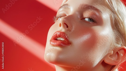 Close-up model pose with dynamic lighting effects