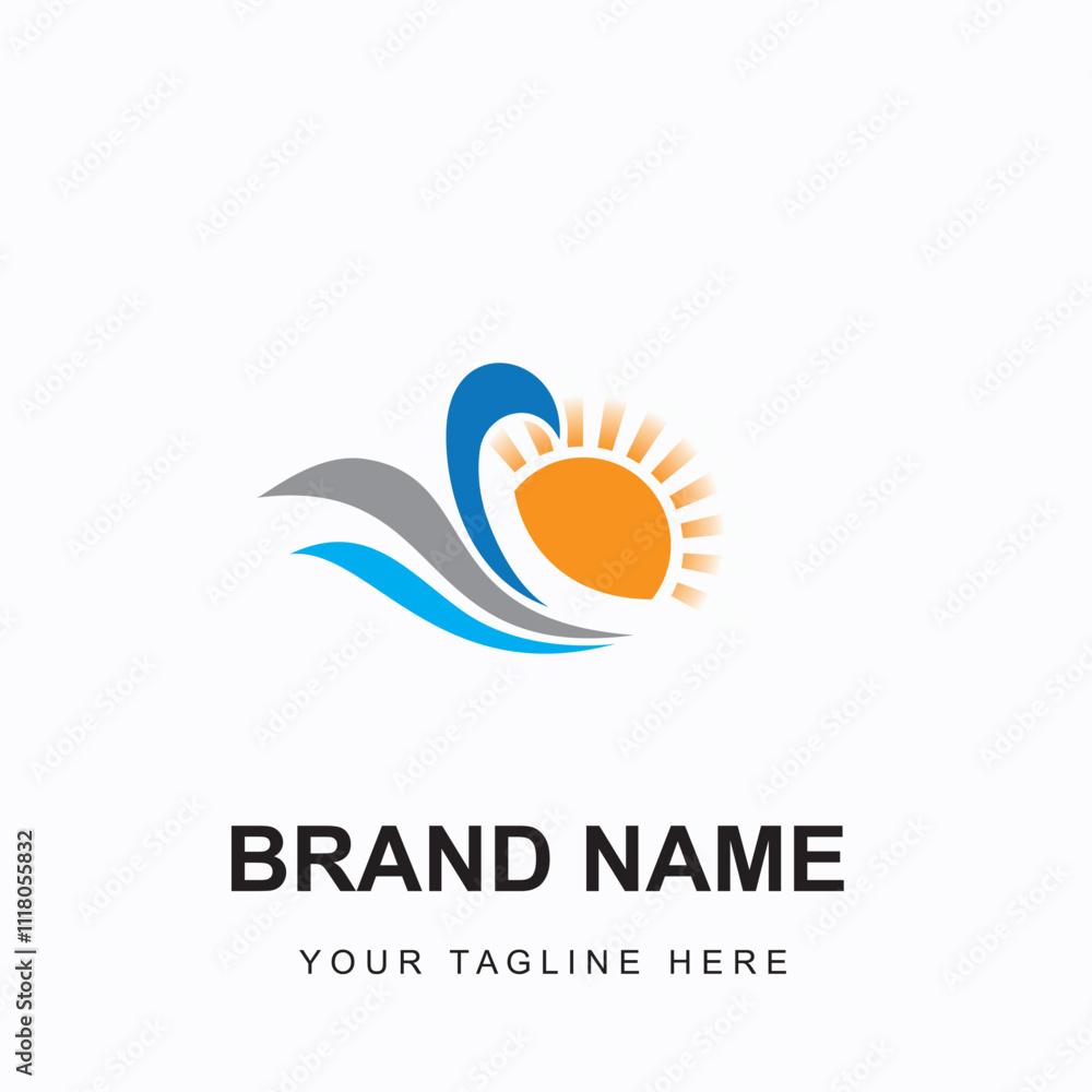 A simple logo with a sun and beach waves theme, suitable for a travel or holiday agency logo A simple logo with a sun and beach waves theme, suitable for a travel or holiday agency logo