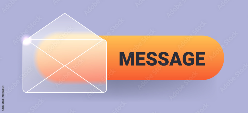 Message button on gray background. Vector glass morphism pop up notification illustration Message button on gray background. Vector glass morphism pop up notification illustration