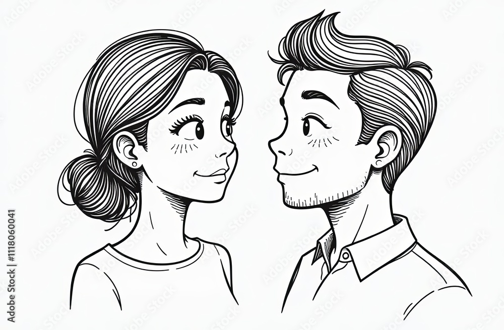 Silhouettes of a couple in love. Young man and woman looking each other. Valentine's day concept. Romantic in love. Love couple line icon, valentines day and relationship, couple in love icon