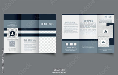 Travel business trifold brochure template. Modern, Creative and Professional tri fold brochure vector. Simple and minimalist promotion layout.
