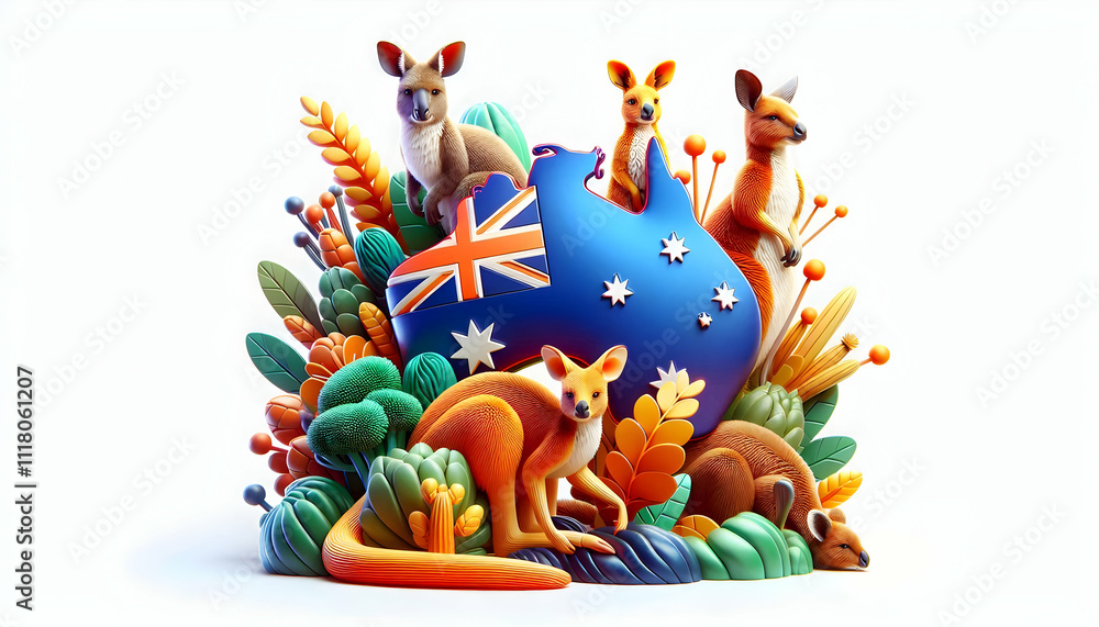 3D Macro Close up of Australian Wildlife for Australia Day concept as Macro close up of iconic Australian wildlife such as a kangaroo or koala vibrant colors symbolizing national pride and natural bea 3D Macro Close up of Australian Wildlife for Australia Day concept as Macro close up of iconic Australian wildlife such as a kangaroo or koala vibrant colors symbolizing national pride and natural bea