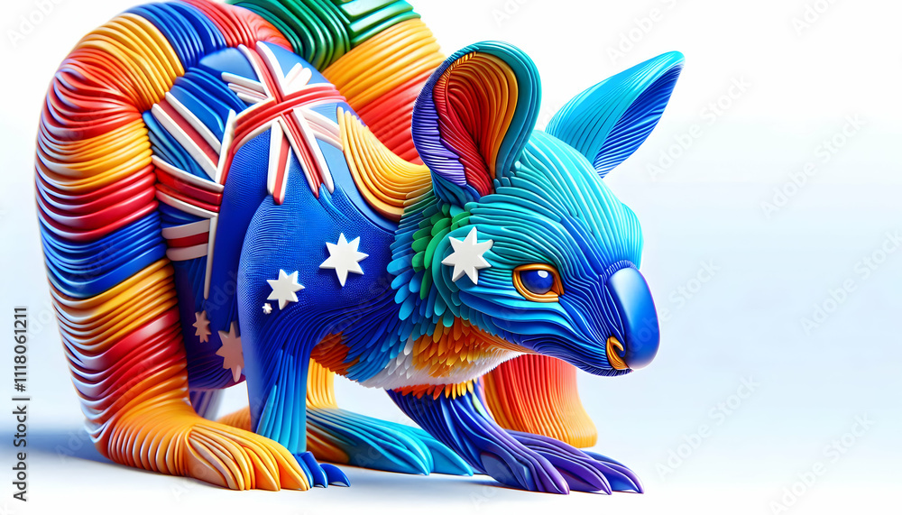Obraz premium 3D Macro Close up of Australian Wildlife for Australia Day concept as Macro close up of iconic Australian wildlife such as a kangaroo or koala vibrant colors symbolizing national pride and natural bea
