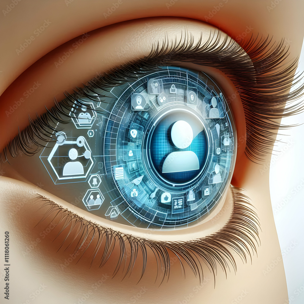 3D Macro Close up of Community Manager Eye Reflecting Community Data concept as Macro close up of community manager eye reflecting community data on screen focused look digital interaction ample copy 3D Macro Close up of Community Manager Eye Reflecting Community Data concept as Macro close up of community manager eye reflecting community data on screen focused look digital interaction ample copy