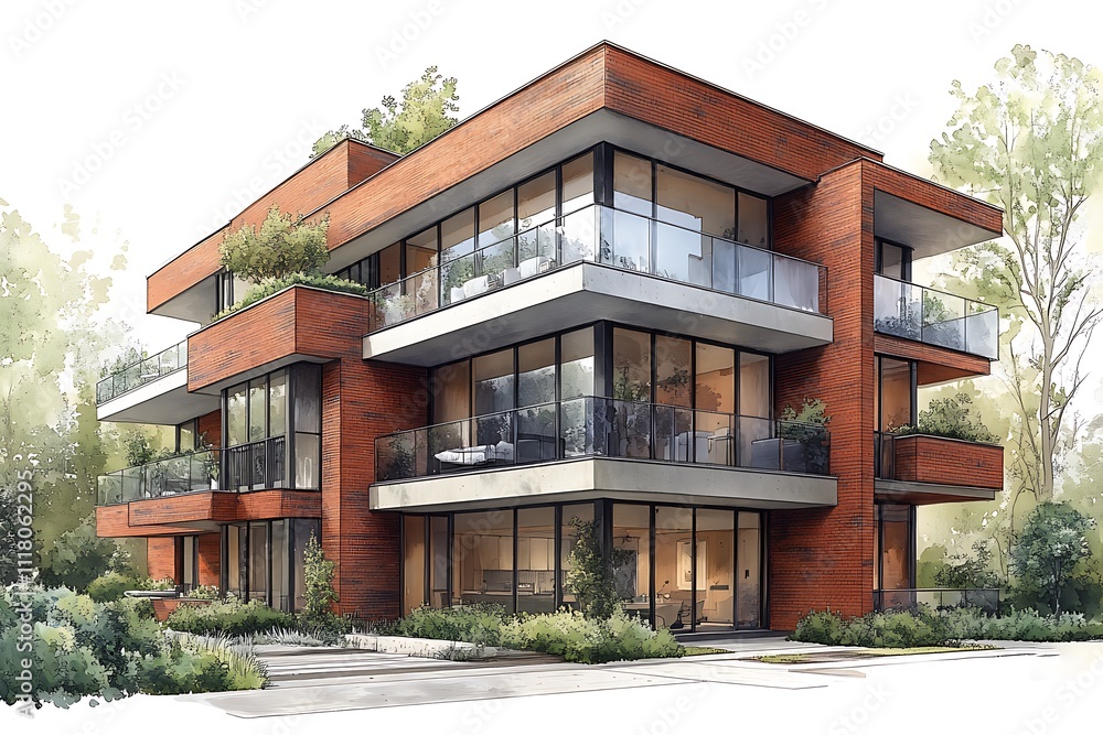 Fototapeta premium Modern townhouse design. 3d rendering 