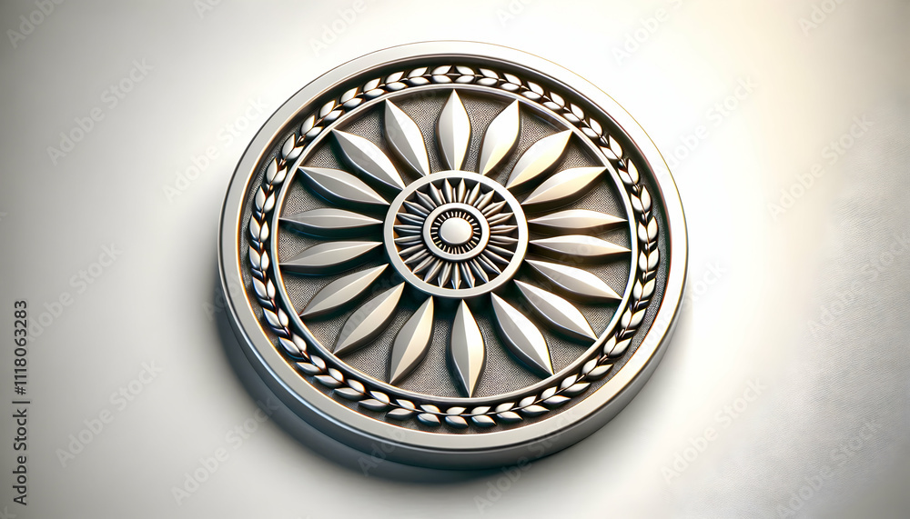 3D Macro image of Ashoka Chakra on a metallic surface copy space above. concept as A detailed macro shot highlighting the Ashoka Chakra engraved on a metallic surface symbolizing the wheel of law and 3D Macro image of Ashoka Chakra on a metallic surface copy space above. concept as A detailed macro shot highlighting the Ashoka Chakra engraved on a metallic surface symbolizing the wheel of law and