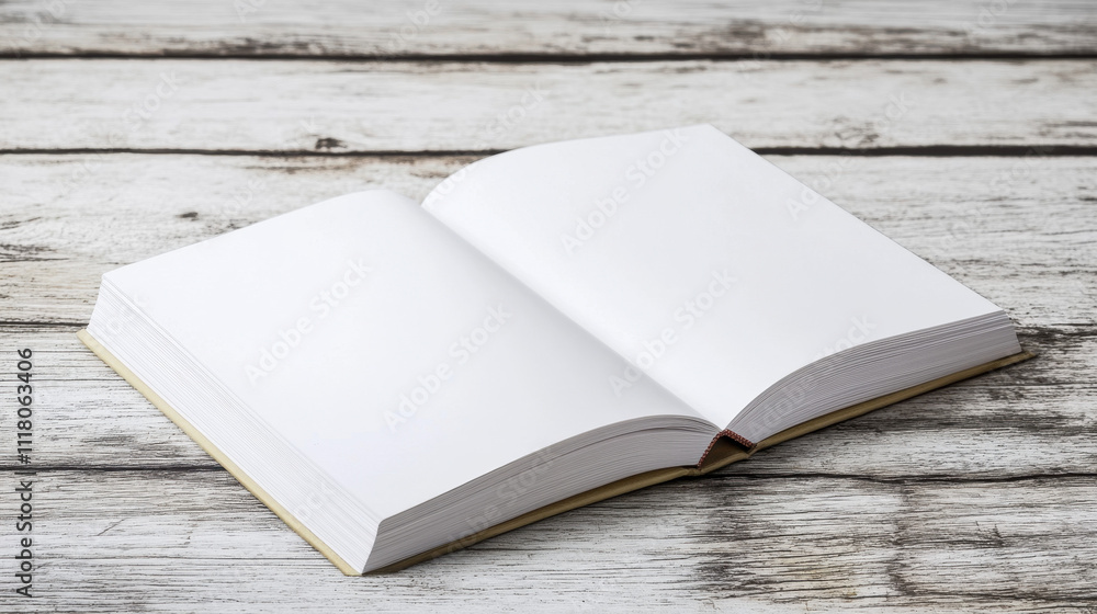 Open blank book on rustic wooden table, inviting creativity and imagination in a tranquil setting. Perfect for writing, sketching, or planning ideas. Open blank book on rustic wooden table, inviting creativity and imagination in a tranquil setting. Perfect for writing, sketching, or planning ideas.