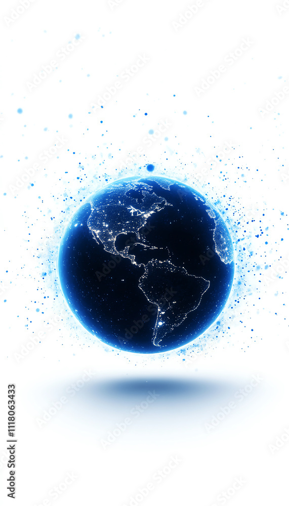 Digital globe sparkling against dark background, symbolizing global connectivity and technological advancement. Digital globe sparkling against dark background, symbolizing global connectivity and technological advancement.