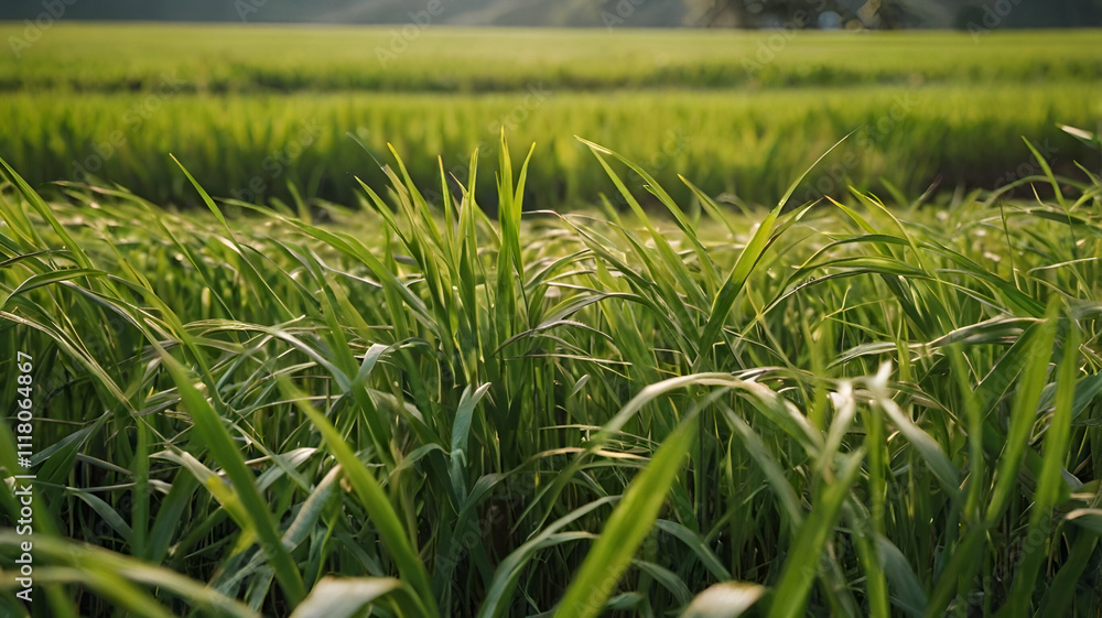 green rice field background close up beautiful green rice field background close up beautiful yellow rice fields soft focus landscape background,