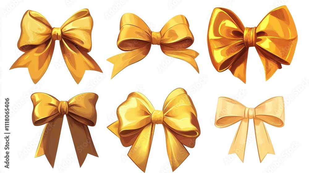 Elegant Golden Ribbon Bow Vector Illustration Isolated on White Background Elegant Golden Ribbon Bow Vector Illustration Isolated on White Background