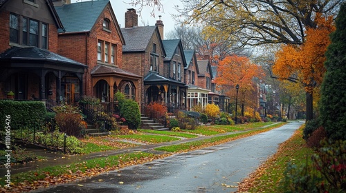 A long row of brownstones, showing classic urban housing