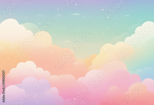 A whimsical and ethereal sky adorned with a rainbow gradient evokes a sense of peace, tranquility, and childlike wonder.