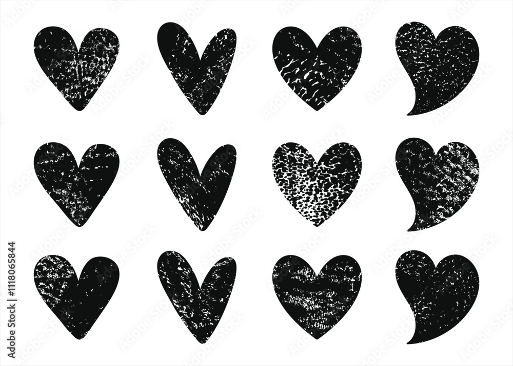Small textured hearts vector, linocut relief printing heart shapes set. Paint roller stains, lino ink grungy artistic linocutting Valentine's day templates backgrounds, design elements, text frames Small textured hearts vector, linocut relief printing heart shapes set. Paint roller stains, lino ink grungy artistic linocutting Valentine's day templates backgrounds, design elements, text frames