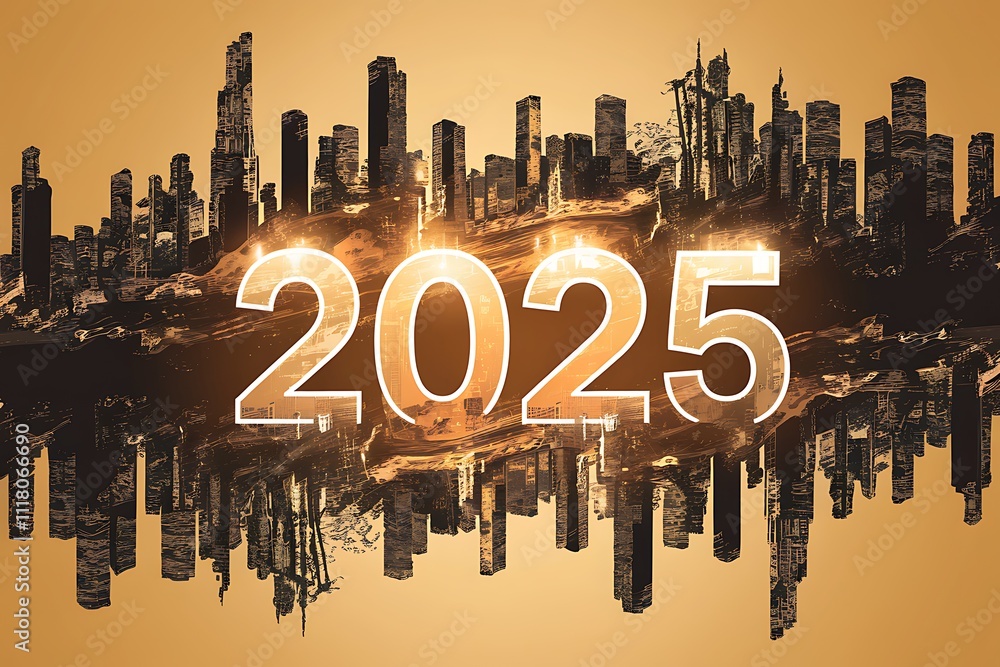 Fototapeta premium 2025 Written Above City Skyline for New Year Celebration