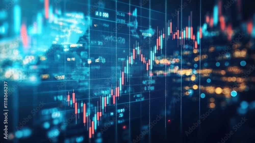 Global stock market data visualized with candlestick charts and world map overlay. Global stock market data visualized with candlestick charts and world map overlay.