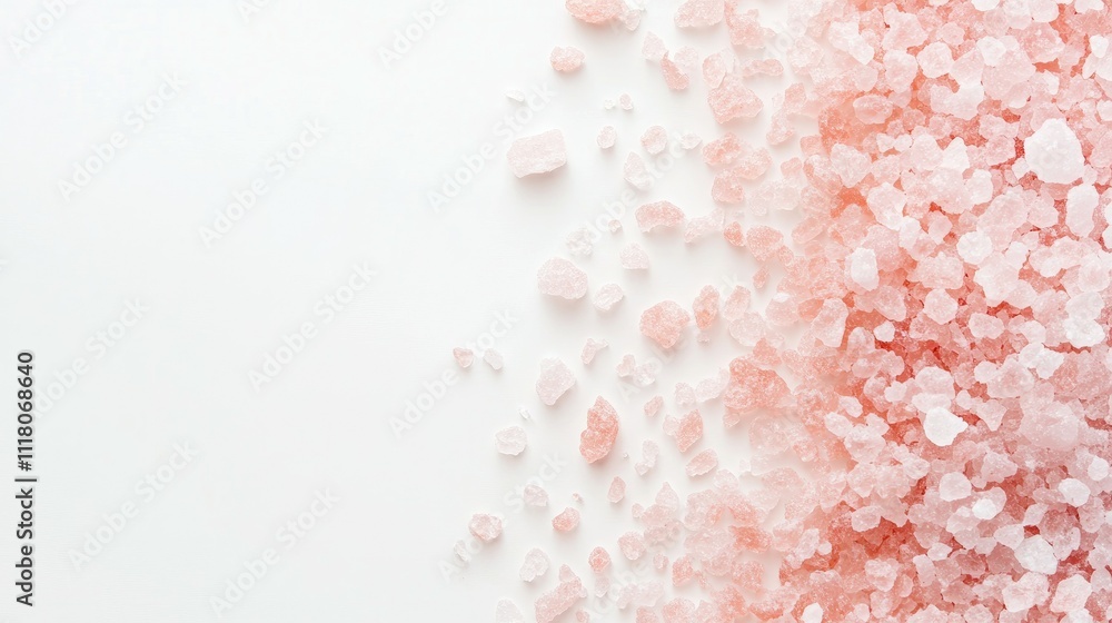 Minimalist view of a pink Himalayan salt pile, neatly arranged on a crisp white background for clean composition Minimalist view of a pink Himalayan salt pile, neatly arranged on a crisp white background for clean composition