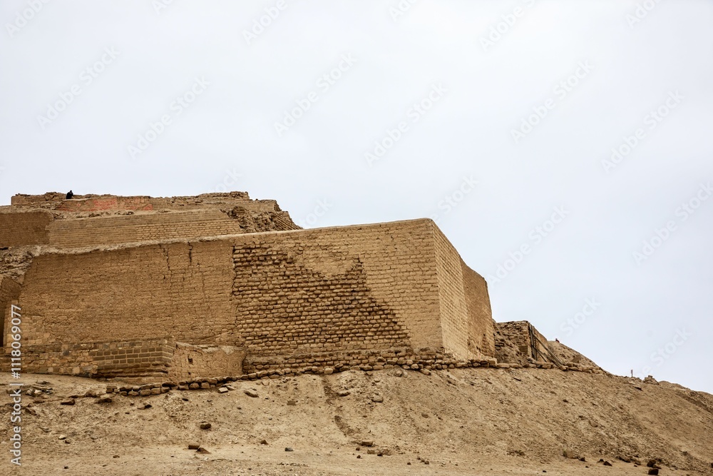 Ancient Adobe Brick Ruins Under Cloudy Sky Ancient Adobe Brick Ruins Under Cloudy Sky