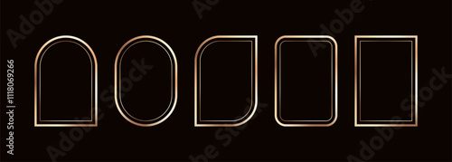 Golden geometric frames in art deco style. Luxury gold borders for for wedding invitation. Thin line oval and rectangle set for invitation decoration.