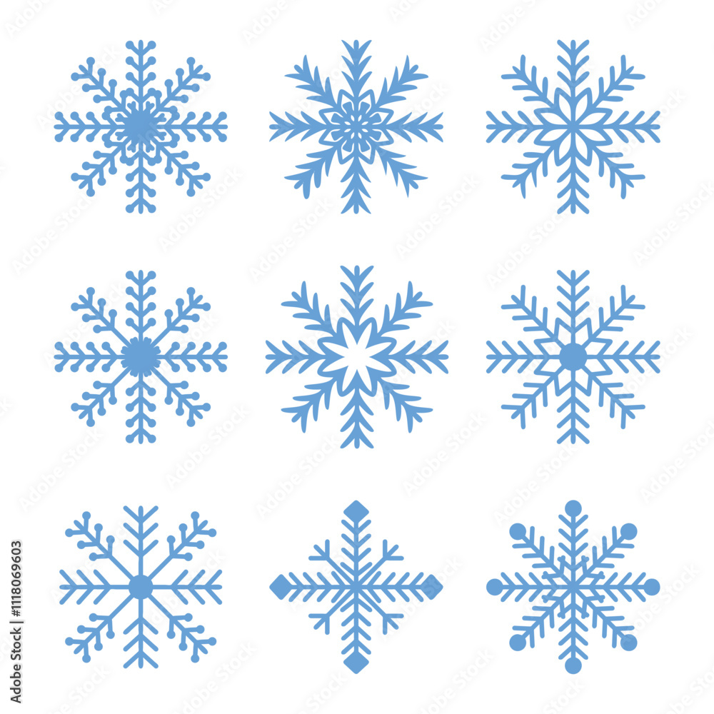 Ices blue snow flake winter christmas collection.Vector illustration Ices blue snow flake winter christmas collection.Vector illustration