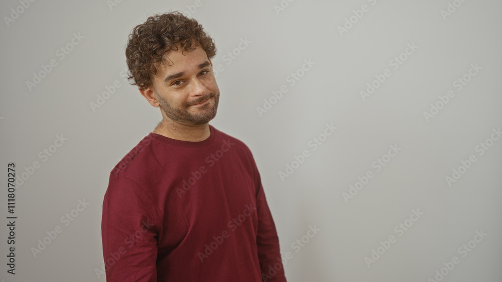 Young hispanic man smiling confidently in casual attire against an isolated white background, exuding charm and warmth with a friendly demeanor and stylish appearance. Young hispanic man smiling confidently in casual attire against an isolated white background, exuding charm and warmth with a friendly demeanor and stylish appearance.