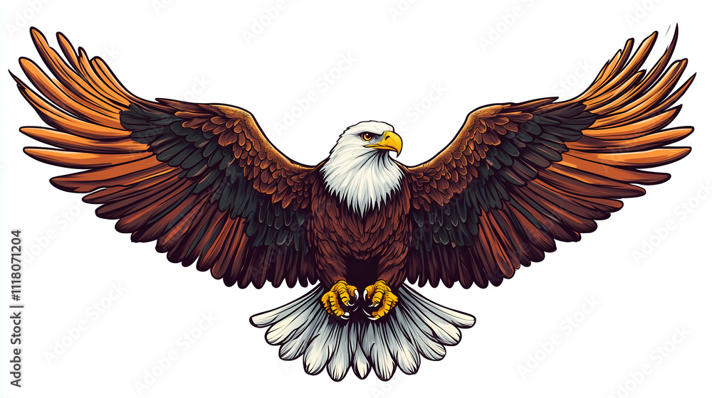Obraz premium Bald eagle with spread wings on a white background.
