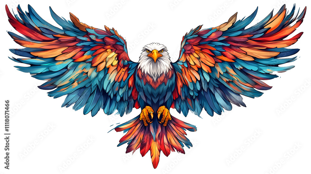 Obraz premium Bald eagle with spread wings on a white background.