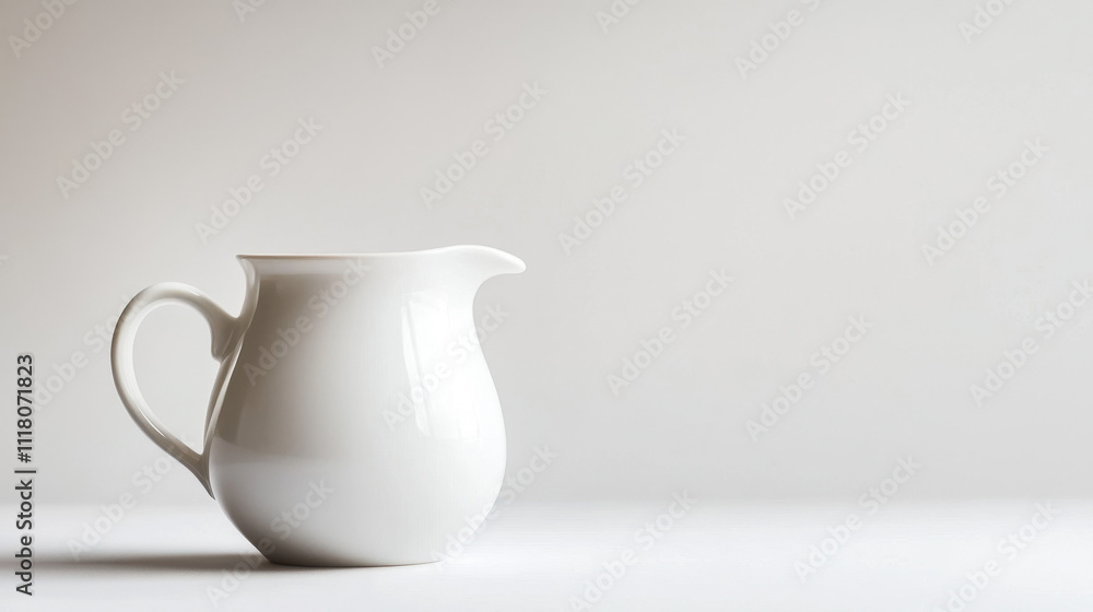 Minimalist white ceramic pitcher on a clean, neutral background creating a serene and simple aesthetic. Minimalist white ceramic pitcher on a clean, neutral background creating a serene and simple aesthetic.