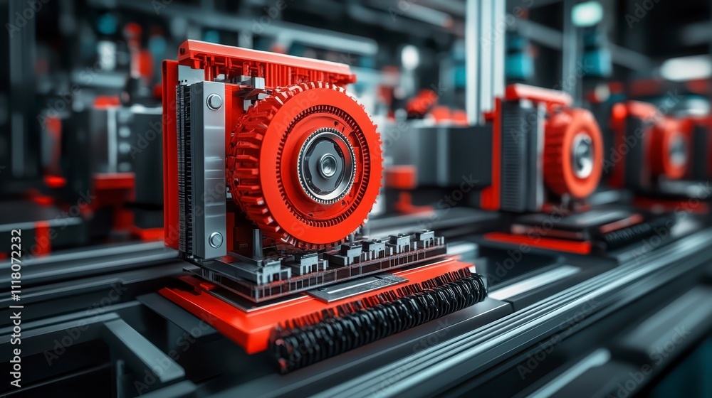 Futuristic Red Black Industrial Machinery Close up Futuristic Red Black Industrial Machinery Close up