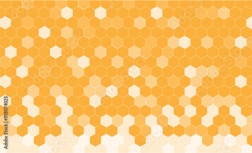Yellow, orange beehive background. Honeycomb, bees hive cells pattern. Bee honey shapes background design.