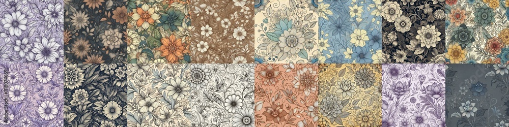 Flowers in line drawing style art. AI generated illustration Flowers in line drawing style art. AI generated illustration
