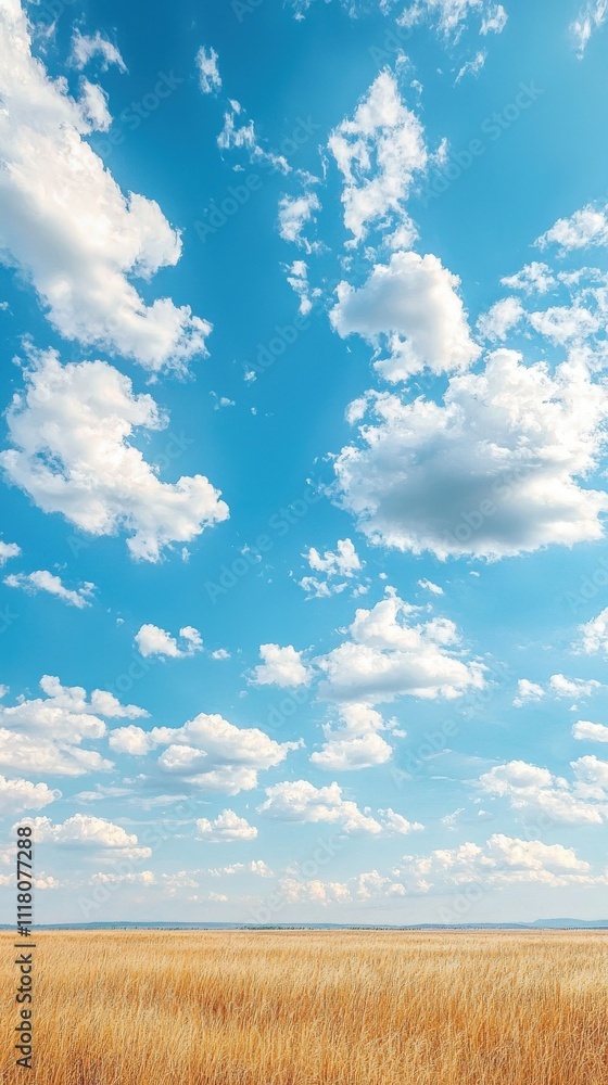A serene landscape featuring golden fields under a bright blue sky adorned with fluffy white clouds. A serene landscape featuring golden fields under a bright blue sky adorned with fluffy white clouds.