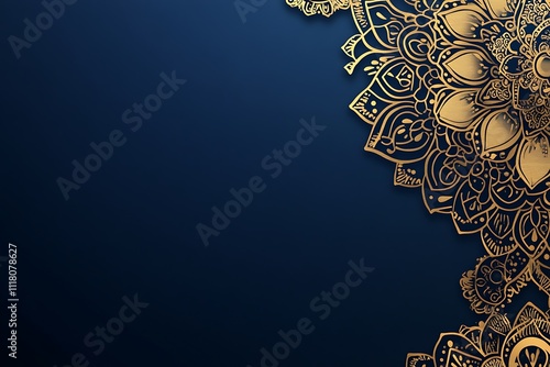 Golden Mandala Design On Dark Blue Background