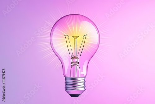 Radiant Light of Innovation. Illuminated pink light bulb on a gradient background.