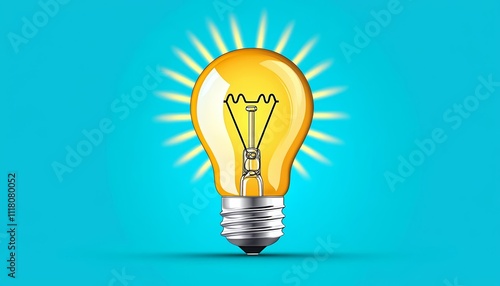 Radiant Light of Innovation. Light bulb glowing against a blue background.