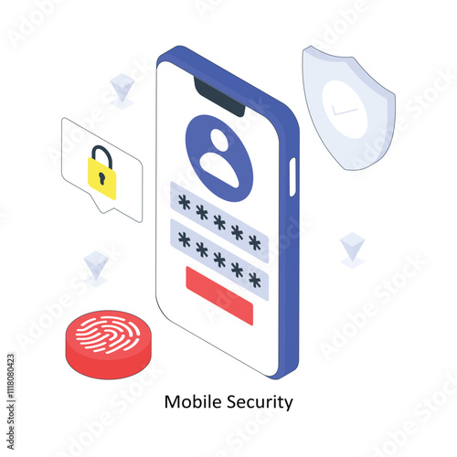 Mobile Security isometric Colored illustration. EPS File stock illustration