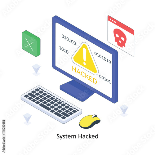 System Hacked isometric Colored illustration. EPS File stock illustration