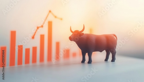 Profits soaring in an upward trend with a powerful bull in the background, representing market growth and opportunity, Profits bullish bearish