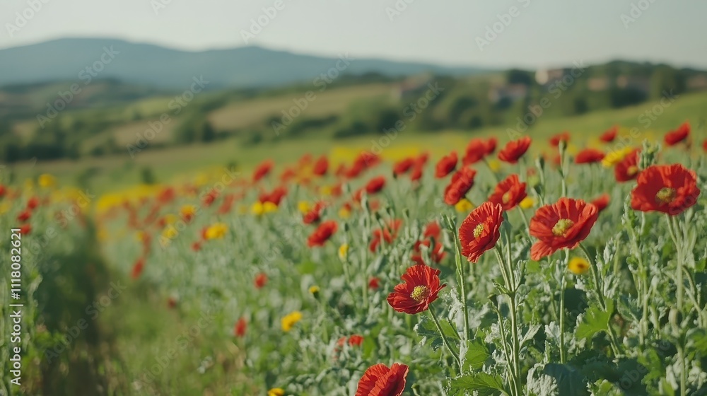 Obraz premium Vibrant Red Poppies Blooming in Rural Landscape