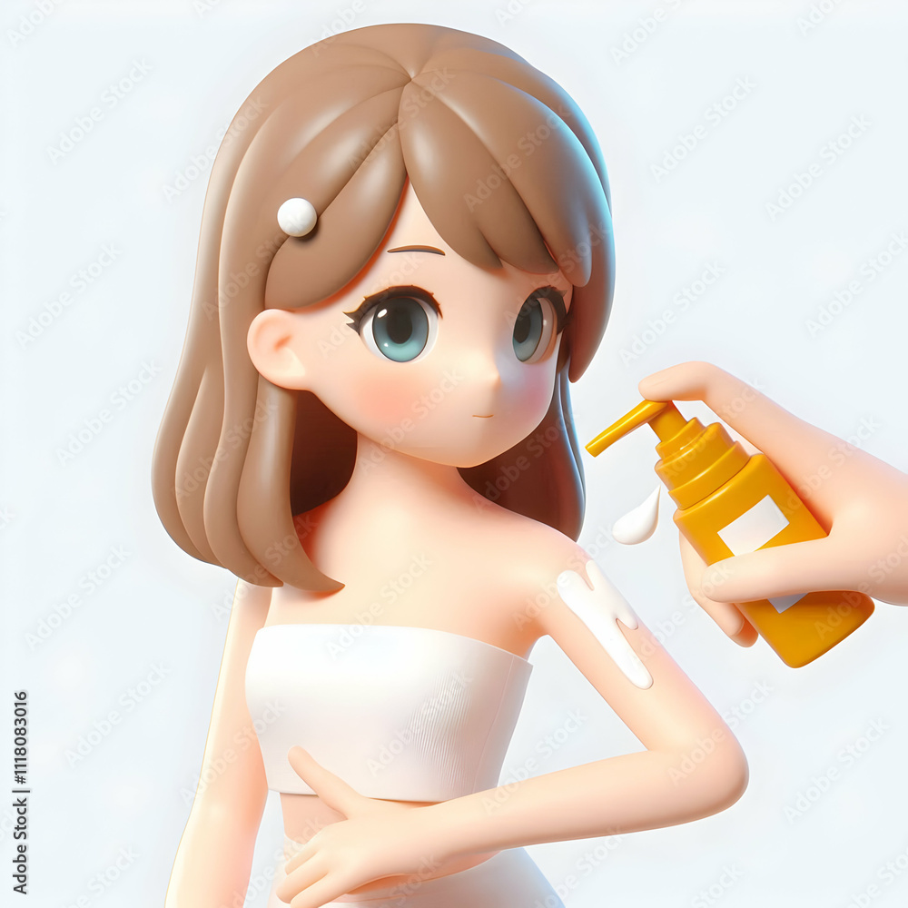 3D Woman applying sunscreen on plain background copy space on right concept as A close up of a woman applying sunscreen on a plain background highlighting sun protection and skincare with ample copy s 3D Woman applying sunscreen on plain background copy space on right concept as A close up of a woman applying sunscreen on a plain background highlighting sun protection and skincare with ample copy s