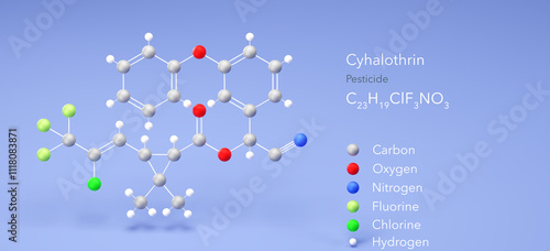 cyhalothrin molecule, molecular structure, pyrethroid insecticide, 3d model, Structural Chemical Formula and Atoms with Color Coding photo