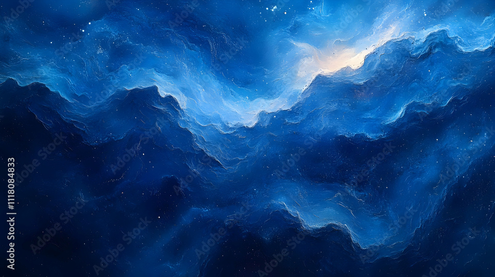 Blue Monday Digital Artwork concept as Digital abstract art with swirling blue patterns and soft textures evoking feelings of sadness and melancholy perfect for Blue Monday magazine advertisements wit