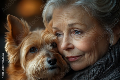 A heartwarming portrait of an elderly woman and her devoted dog.