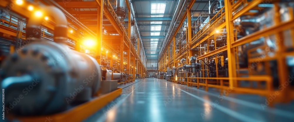 Fototapeta premium Industrial Interior with Yellow Support Structures