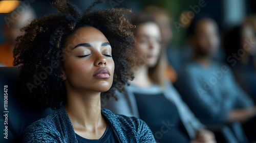 Blue Monday Mental Health Break concept as Employees taking a mental health break engaging in activities like breathing exercises or quiet time on Blue Monday perfect for magazine advertisement with c photo