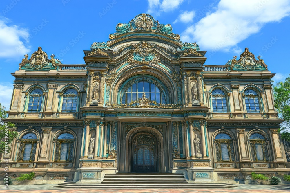 Fototapeta premium A grand, ornate building featuring intricate architectural details and a majestic entrance.